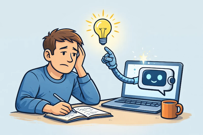 Kuvituskuva tekoälyn käytöstä ideointikaverina.